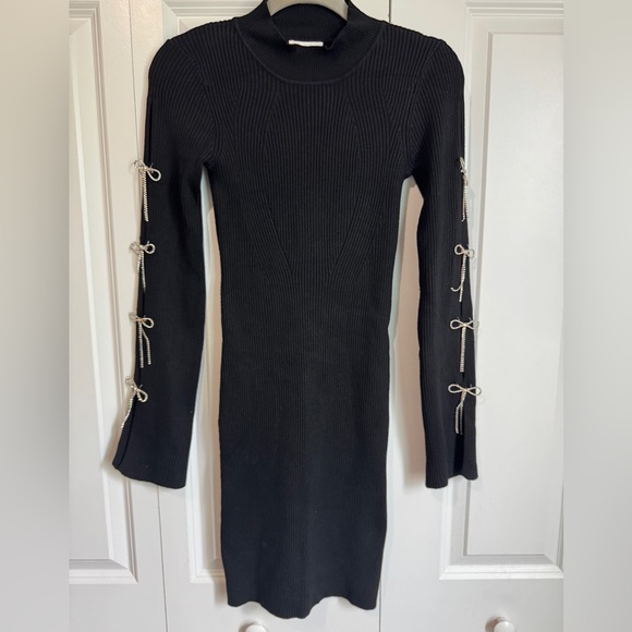 Gianni Bini Black Long Sleeve Dress Mock Neck with Bow Accents Size Small - Picture 7 of 8